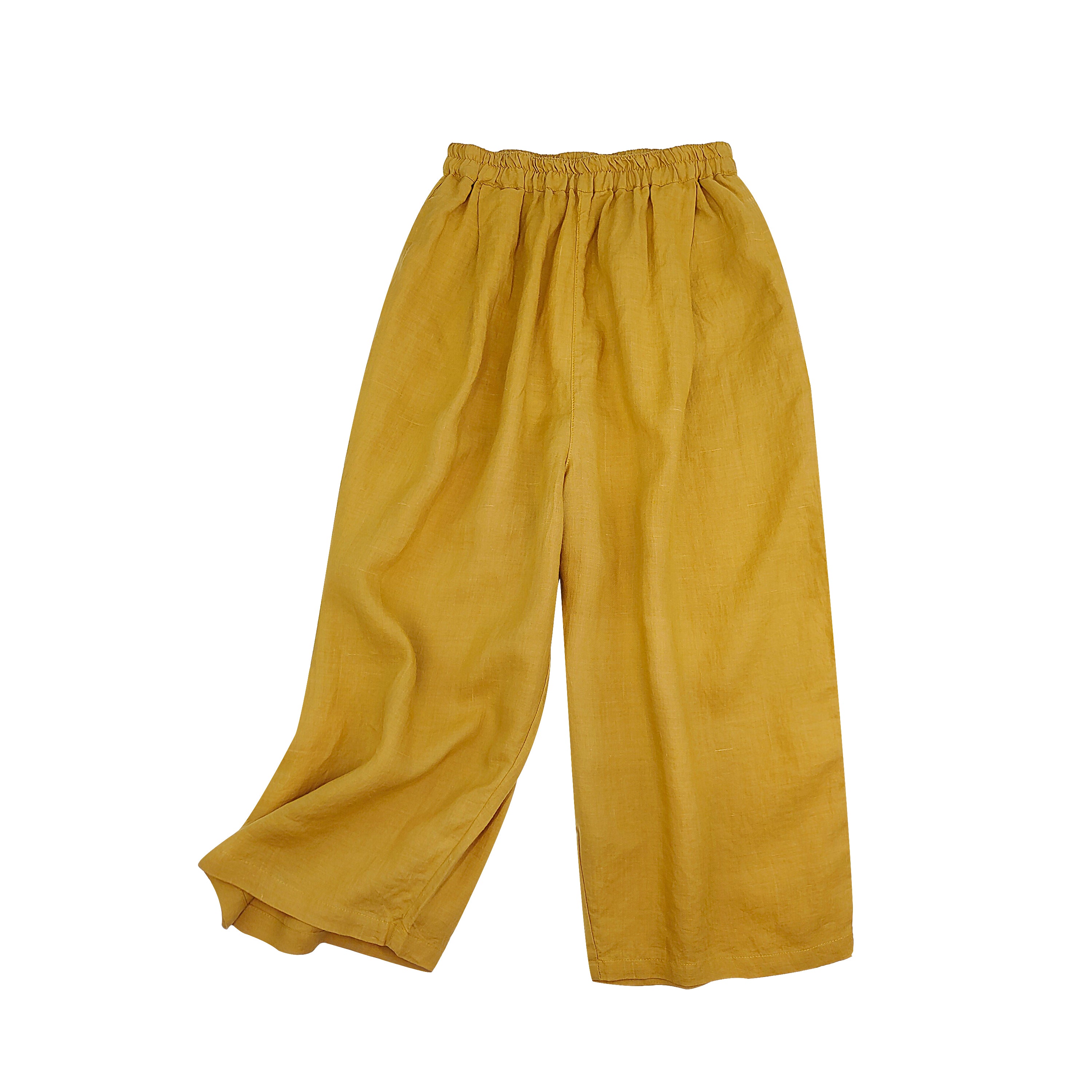 Female Elastic Waist Puff Capri Pants Good Quality Loose-Fit Mid-Length Linen Pants with Drawstring Waist